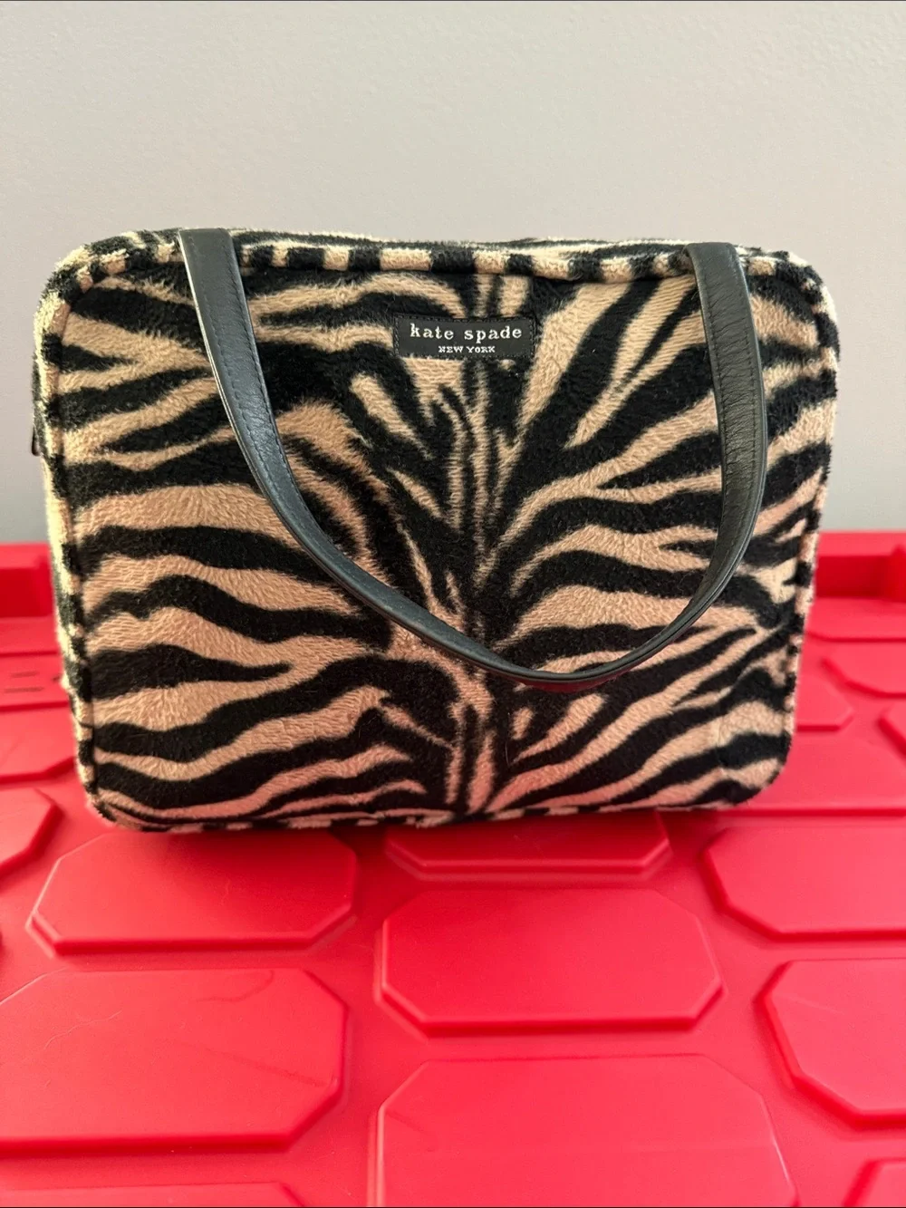 Vintage kate spade Zebra-Print Faux Fur Bag - Black & Cream